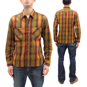 Studio D'artisan Plaid Flannel Shirt Men's Casual Heavyweight Cotton Long Sleeve Button-Up Work Shirt 5714 Yellow