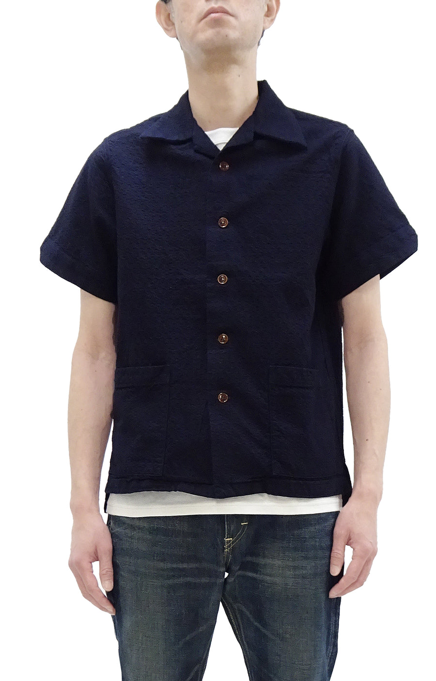 Studio D'Artisan Indigo Dobby Camp Collar Shirt - Men's Short Sleeve Casual Shirt with Relaxed Resort-Style Design - 5724 Deep-Indigo