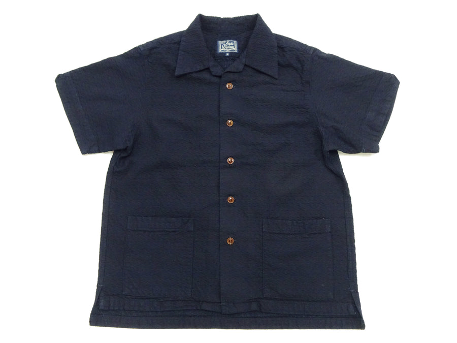 Studio D'Artisan Indigo Dobby Camp Collar Shirt - Men's Short Sleeve Casual Shirt with Relaxed Resort-Style Design - 5724 Deep-Indigo