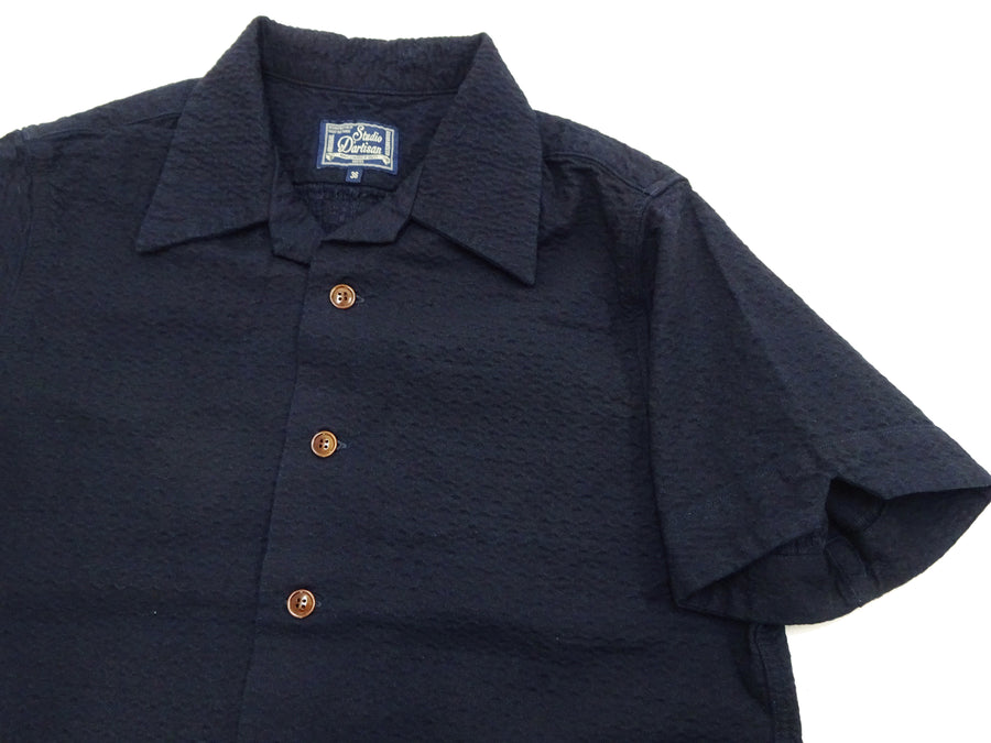 Studio D'Artisan Indigo Dobby Camp Collar Shirt - Men's Short Sleeve Casual Shirt with Relaxed Resort-Style Design - 5724 Deep-Indigo
