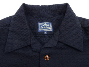 Studio D'Artisan Indigo Dobby Camp Collar Shirt - Men's Short Sleeve Casual Shirt with Relaxed Resort-Style Design - 5724 Deep-Indigo