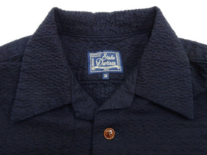 Studio D'Artisan Indigo Dobby Camp Collar Shirt - Men's Short Sleeve Casual Shirt with Relaxed Resort-Style Design - 5724 Deep-Indigo