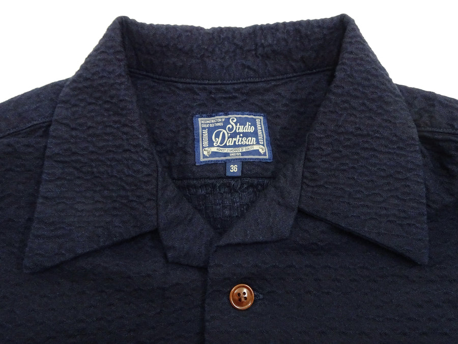 Studio D'Artisan Indigo Dobby Camp Collar Shirt - Men's Short Sleeve Casual Shirt with Relaxed Resort-Style Design - 5724 Deep-Indigo