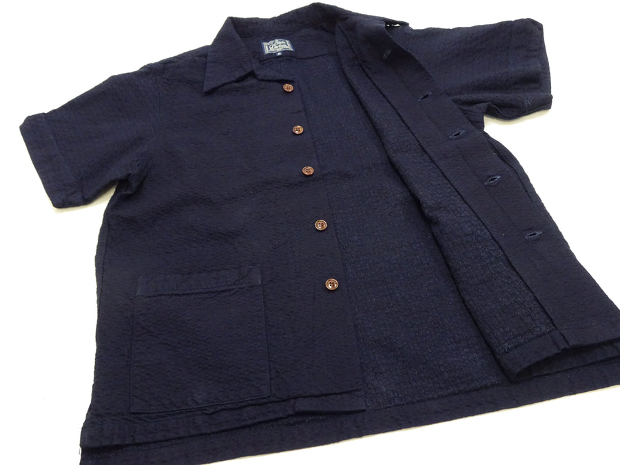 Studio D'Artisan Indigo Dobby Camp Collar Shirt - Men's Short Sleeve Casual Shirt with Relaxed Resort-Style Design - 5724 Deep-Indigo