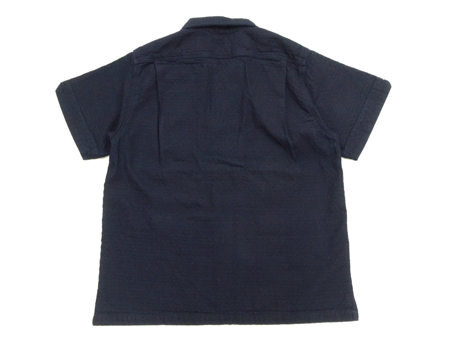 Studio D'Artisan Indigo Dobby Camp Collar Shirt - Men's Short Sleeve Casual Shirt with Relaxed Resort-Style Design - 5724 Deep-Indigo