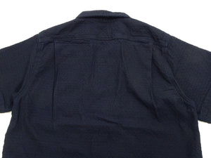 Studio D'Artisan Indigo Dobby Camp Collar Shirt - Men's Short Sleeve Casual Shirt with Relaxed Resort-Style Design - 5724 Deep-Indigo