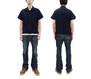 Studio D'Artisan Indigo Dobby Camp Collar Shirt - Men's Short Sleeve Casual Shirt with Relaxed Resort-Style Design - 5724 Deep-Indigo