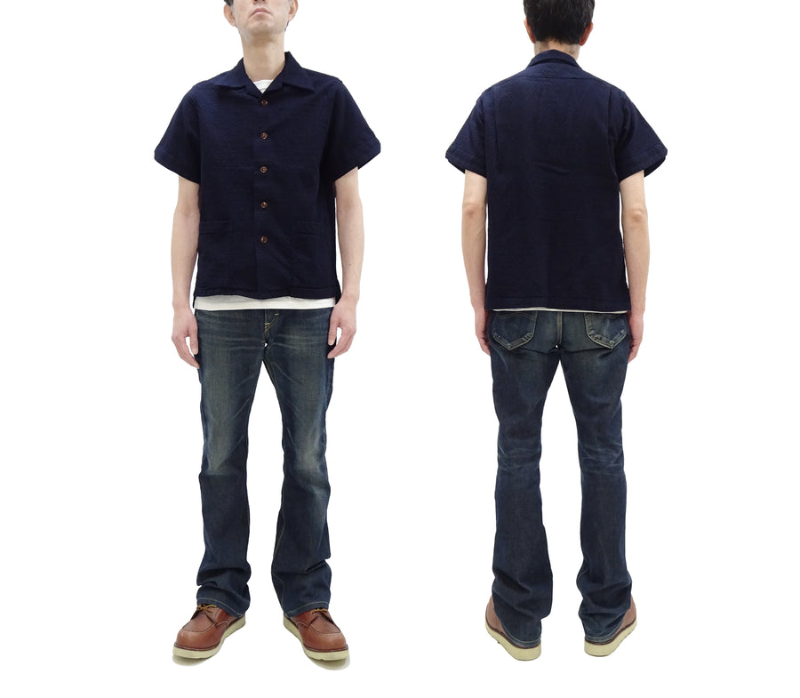 Studio D'Artisan Indigo Dobby Camp Collar Shirt - Men's Short Sleeve Casual Shirt with Relaxed Resort-Style Design - 5724 Deep-Indigo
