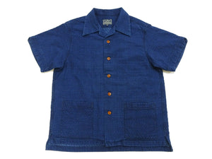 Studio D'Artisan Indigo Dobby Camp Collar Shirt - Men's Short Sleeve Casual Shirt with Relaxed Resort-Style Design - 5724U Faded-Indigo