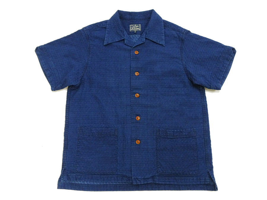 Studio D'Artisan Indigo Dobby Camp Collar Shirt - Men's Short Sleeve Casual Shirt with Relaxed Resort-Style Design - 5724U Faded-Indigo