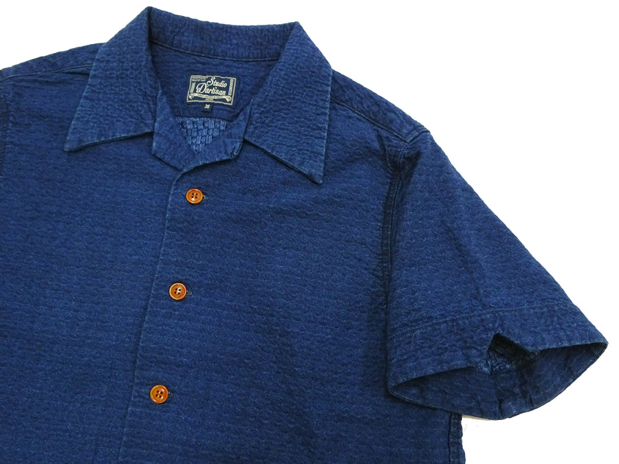 Studio D'Artisan Indigo Dobby Camp Collar Shirt - Men's Short Sleeve Casual Shirt with Relaxed Resort-Style Design - 5724U Faded-Indigo