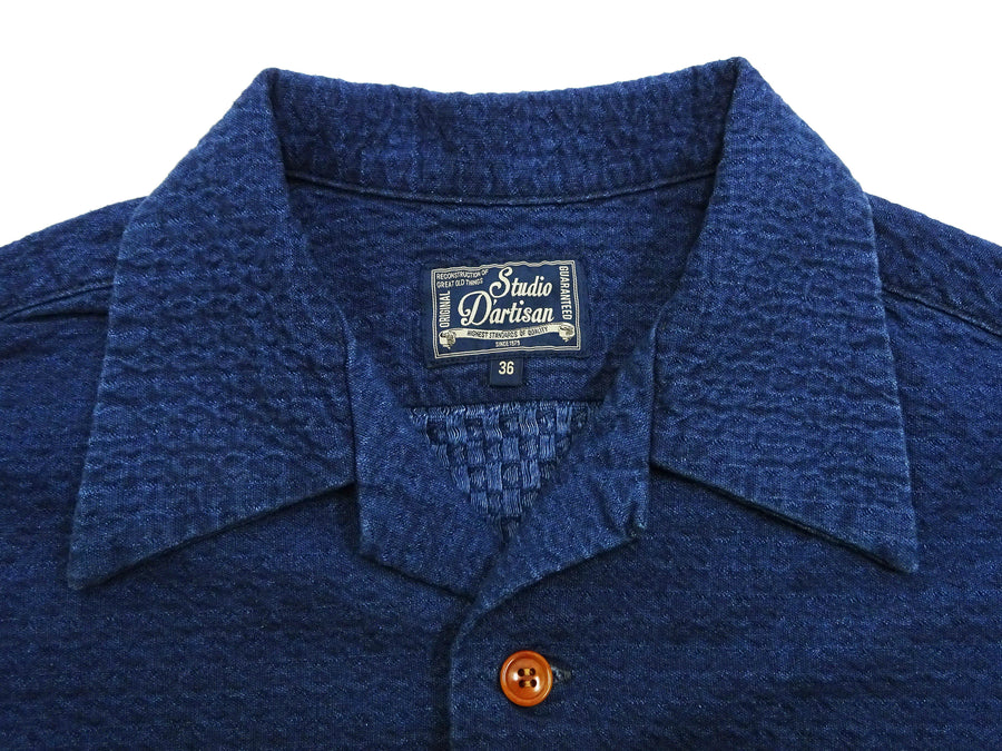 Studio D'Artisan Indigo Dobby Camp Collar Shirt - Men's Short Sleeve Casual Shirt with Relaxed Resort-Style Design - 5724U Faded-Indigo