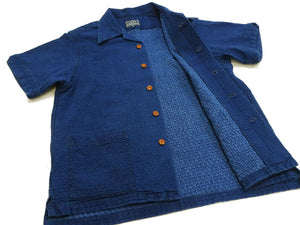 Studio D'Artisan Indigo Dobby Camp Collar Shirt - Men's Short Sleeve Casual Shirt with Relaxed Resort-Style Design - 5724U Faded-Indigo