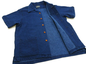 Studio D'Artisan Indigo Dobby Camp Collar Shirt - Men's Short Sleeve Casual Shirt with Relaxed Resort-Style Design - 5724U Faded-Indigo