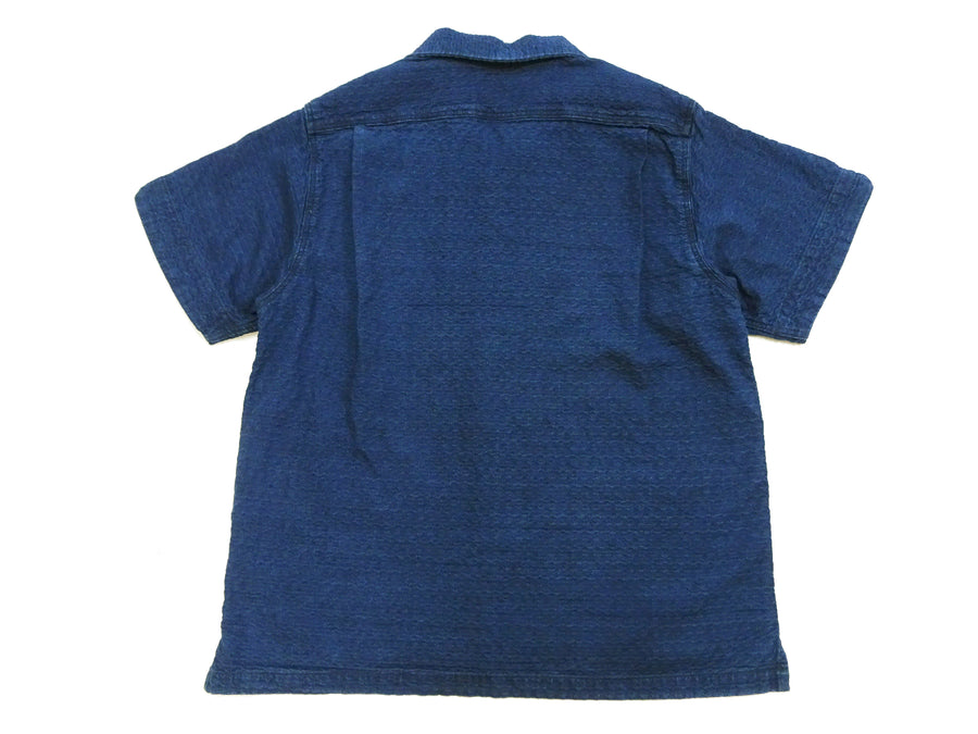 Studio D'Artisan Indigo Dobby Camp Collar Shirt - Men's Short Sleeve Casual Shirt with Relaxed Resort-Style Design - 5724U Faded-Indigo