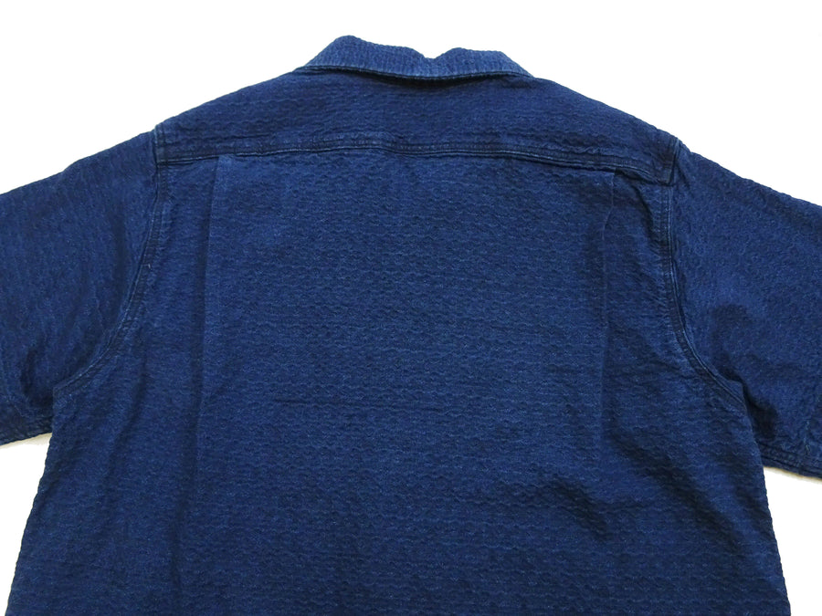 Studio D'Artisan Indigo Dobby Camp Collar Shirt - Men's Short Sleeve Casual Shirt with Relaxed Resort-Style Design - 5724U Faded-Indigo