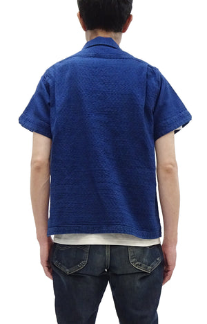 Studio D'Artisan Indigo Dobby Camp Collar Shirt - Men's Short Sleeve Casual Shirt with Relaxed Resort-Style Design - 5724U Faded-Indigo