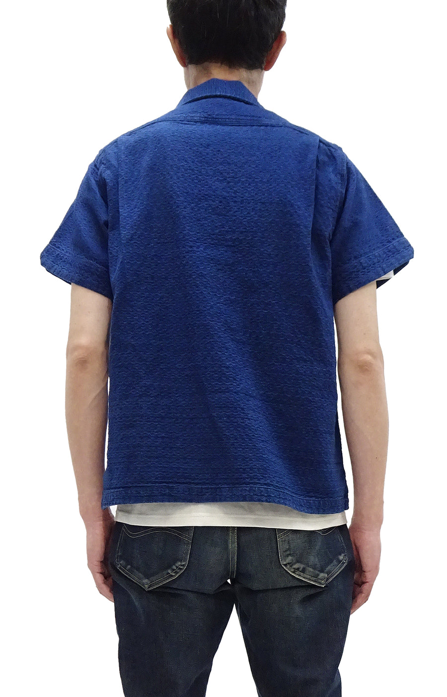 Studio D'Artisan Indigo Dobby Camp Collar Shirt - Men's Short Sleeve Casual Shirt with Relaxed Resort-Style Design - 5724U Faded-Indigo