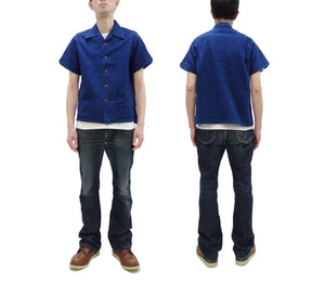 Studio D'Artisan Indigo Dobby Camp Collar Shirt - Men's Short Sleeve Casual Shirt with Relaxed Resort-Style Design - 5724U Faded-Indigo