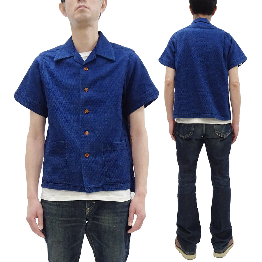 Studio D'Artisan Indigo Dobby Camp Collar Shirt - Men's Short Sleeve Casual Shirt with Relaxed Resort-Style Design - 5724U Faded-Indigo