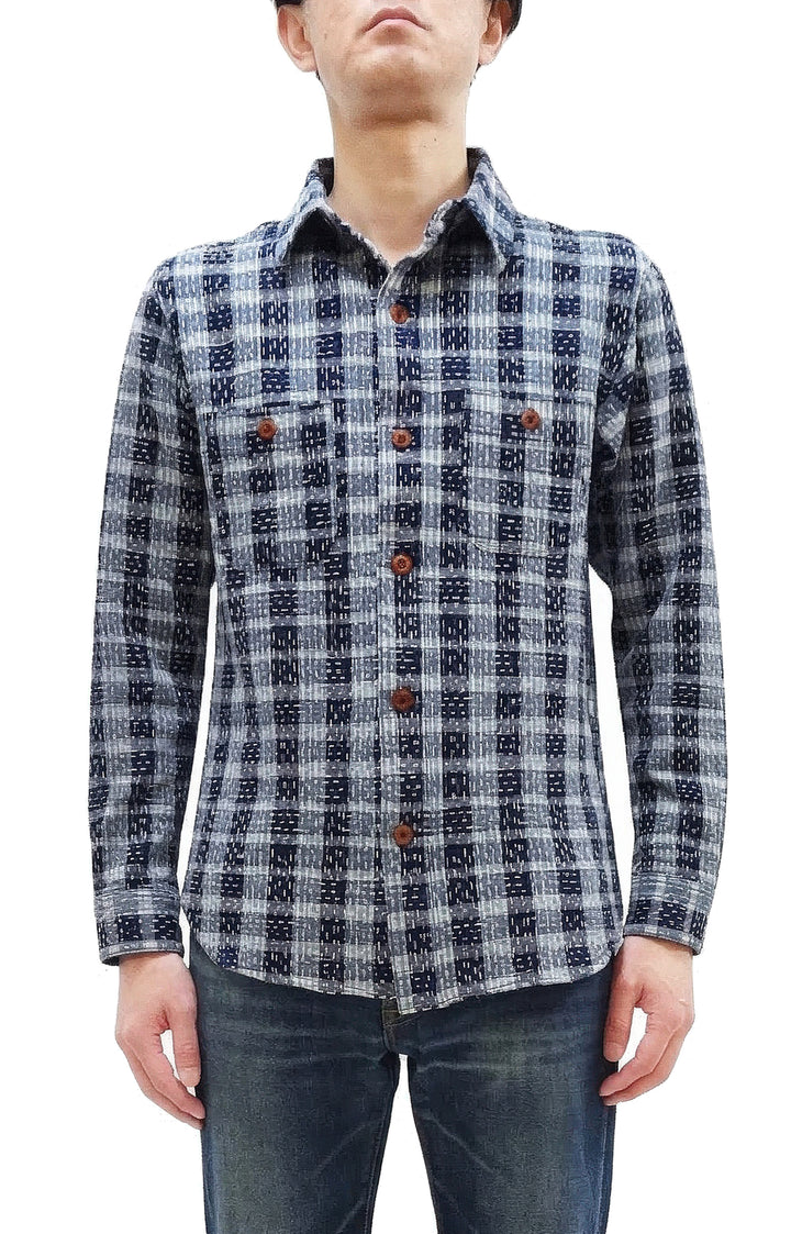 Studio D'Artisan Men's Indigo Plaid Long Sleeve Work Shirt Noragi
