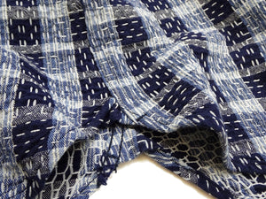 Studio D'Artisan Men's Indigo Plaid Long Sleeve Work Shirt Noragi Boro Sashiko Inspired Made in Japan (SDA 5737)