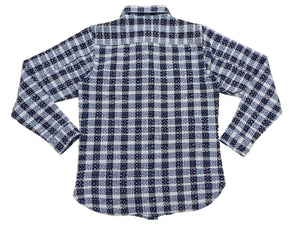 Studio D'Artisan Men's Indigo Plaid Long Sleeve Work Shirt Noragi Boro Sashiko Inspired Made in Japan (SDA 5737)