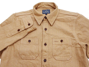 Studio D'Artisan Men's 12oz Fox Cotton Long Sleeve Work Shirt - Naturally Colored Brown Organic Twill, Undyed, Made in Japan (SDA 5740)
