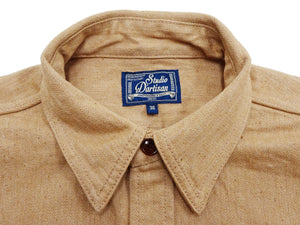 Studio D'Artisan Men's 12oz Fox Cotton Long Sleeve Work Shirt - Naturally Colored Brown Organic Twill, Undyed, Made in Japan (SDA 5740)