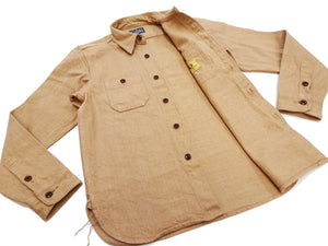 Studio D'Artisan Men's 12oz Fox Cotton Long Sleeve Work Shirt - Naturally Colored Brown Organic Twill, Undyed, Made in Japan (SDA 5740)