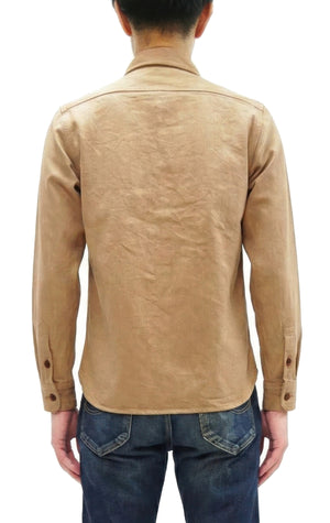 Studio D'Artisan Men's 12oz Fox Cotton Long Sleeve Work Shirt - Naturally Colored Brown Organic Twill, Undyed, Made in Japan (SDA 5740)