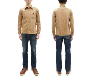 Studio D'Artisan Men's 12oz Fox Cotton Long Sleeve Work Shirt - Naturally Colored Brown Organic Twill, Undyed, Made in Japan (SDA 5740)
