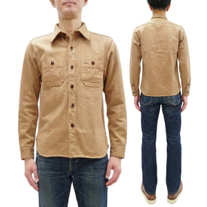 Studio D'Artisan Men's 12oz Fox Cotton Long Sleeve Work Shirt - Naturally Colored Brown Organic Twill, Undyed, Made in Japan (SDA 5740)