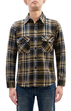 Studio D'Artisan Men's Flannel Plaid Work Shirt, Heavyweight Cotton Long-Sleeve Button-Up Shirt with Minimal Brushing, Made in Japan (SDA 5752 Brown)