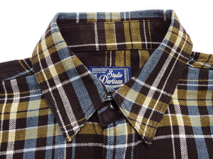 Studio D'Artisan Men's Flannel Plaid Work Shirt, Heavyweight Cotton Long-Sleeve Button-Up Shirt with Minimal Brushing, Made in Japan (SDA 5752 Brown)