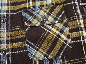 Studio D'Artisan Men's Flannel Plaid Work Shirt, Heavyweight Cotton Long-Sleeve Button-Up Shirt with Minimal Brushing, Made in Japan (SDA 5752 Brown)