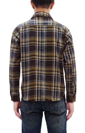 Studio D'Artisan Men's Flannel Plaid Work Shirt, Heavyweight Cotton Long-Sleeve Button-Up Shirt with Minimal Brushing, Made in Japan (SDA 5752 Brown)