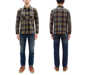 Studio D'Artisan Men's Flannel Plaid Work Shirt, Heavyweight Cotton Long-Sleeve Button-Up Shirt with Minimal Brushing, Made in Japan (SDA 5752 Brown)