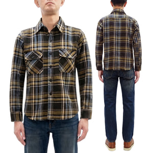 Studio D'Artisan Men's Flannel Plaid Work Shirt, Heavyweight Cotton Long-Sleeve Button-Up Shirt with Minimal Brushing, Made in Japan (SDA 5752 Brown)