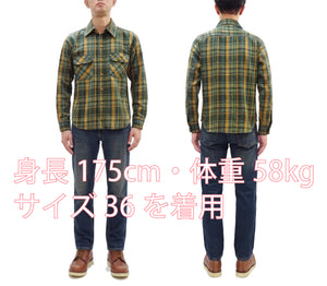 Studio D'Artisan Men's Flannel Plaid Work Shirt, Heavyweight Cotton Long-Sleeve Button-Up Shirt with Minimal Brushing, Made in Japan (SDA 5752 Green)