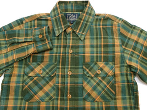 Studio D'Artisan Men's Flannel Plaid Work Shirt, Heavyweight Cotton Long-Sleeve Button-Up Shirt with Minimal Brushing, Made in Japan (SDA 5752 Green)