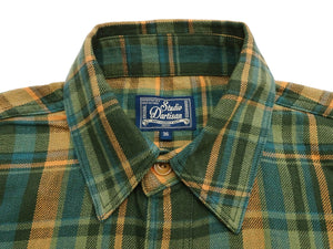 Studio D'Artisan Men's Flannel Plaid Work Shirt, Heavyweight Cotton Long-Sleeve Button-Up Shirt with Minimal Brushing, Made in Japan (SDA 5752 Green)