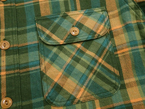 Studio D'Artisan Men's Flannel Plaid Work Shirt, Heavyweight Cotton Long-Sleeve Button-Up Shirt with Minimal Brushing, Made in Japan (SDA 5752 Green)