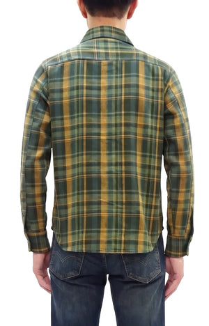 Studio D'Artisan Men's Flannel Plaid Work Shirt, Heavyweight Cotton Long-Sleeve Button-Up Shirt with Minimal Brushing, Made in Japan (SDA 5752 Green)