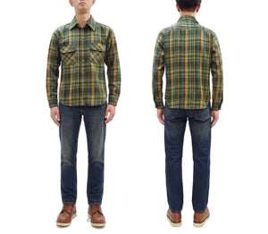 Studio D'Artisan Men's Flannel Plaid Work Shirt, Heavyweight Cotton Long-Sleeve Button-Up Shirt with Minimal Brushing, Made in Japan (SDA 5752 Green)