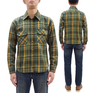 Studio D'Artisan Men's Flannel Plaid Work Shirt, Heavyweight Cotton Long-Sleeve Button-Up Shirt with Minimal Brushing, Made in Japan (SDA 5752 Green)