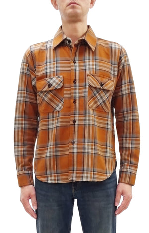 Studio D'Artisan Men's Flannel Plaid Work Shirt, Heavyweight Cotton Long-Sleeve Button-Up Shirt with Minimal Brushing, Made in Japan (SDA 5752 Orange)