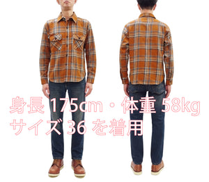 Studio D'Artisan Men's Flannel Plaid Work Shirt, Heavyweight Cotton Long-Sleeve Button-Up Shirt with Minimal Brushing, Made in Japan (SDA 5752 Orange)