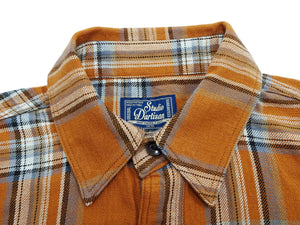 Studio D'Artisan Men's Flannel Plaid Work Shirt, Heavyweight Cotton Long-Sleeve Button-Up Shirt with Minimal Brushing, Made in Japan (SDA 5752 Orange)