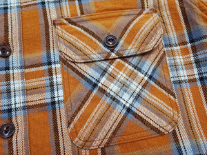Studio D'Artisan Men's Flannel Plaid Work Shirt, Heavyweight Cotton Long-Sleeve Button-Up Shirt with Minimal Brushing, Made in Japan (SDA 5752 Orange)